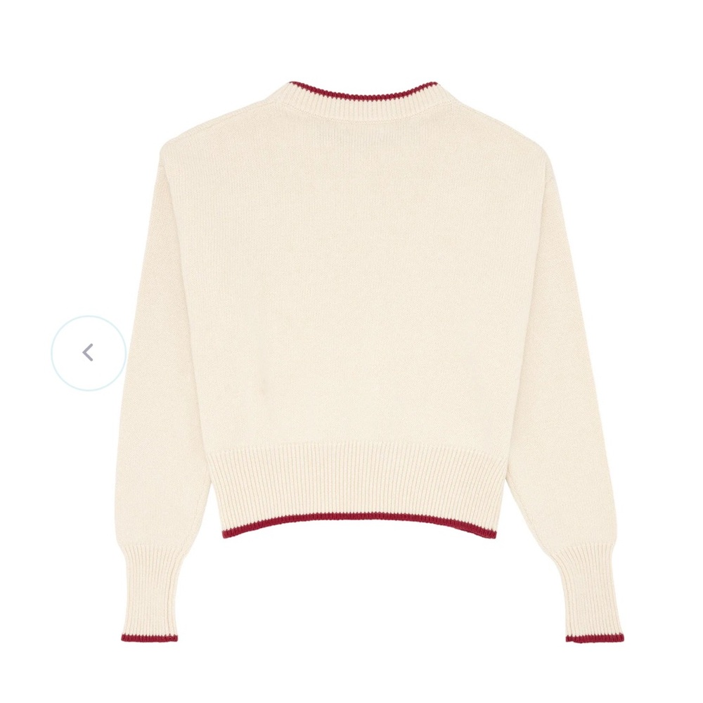 Minnow women's cream cropped knit sweater with red trim